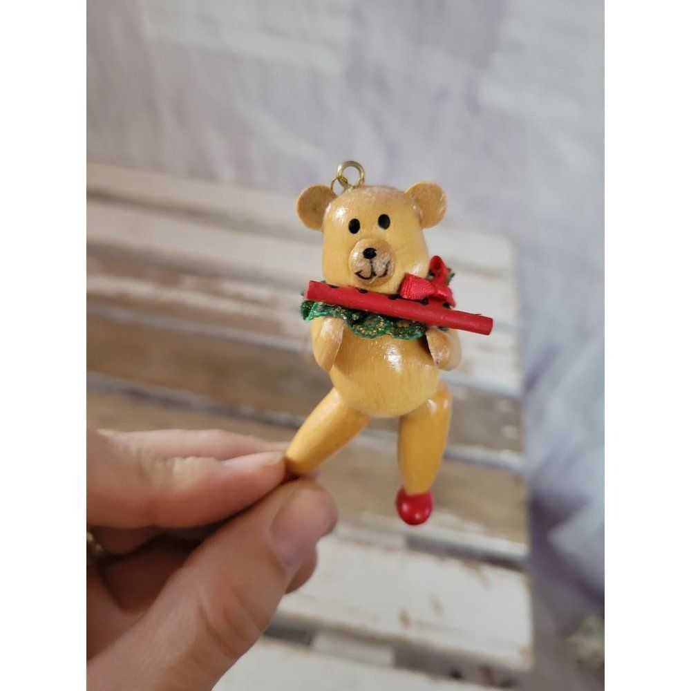Wooden bear flute ornament Xmas‎ holiday musical tree